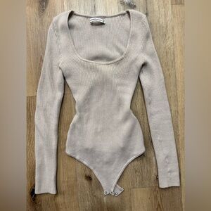 Abercrombie & Fitch Taupe Ribbed Bodysuit